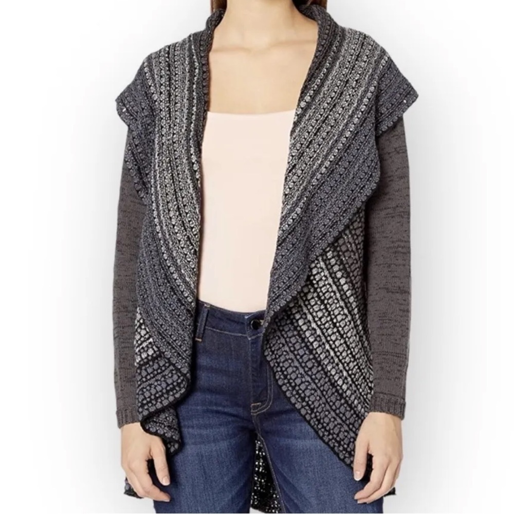 Sioni Gray Shawl Collar Bohemian Knit Cardigan Sweater Size S